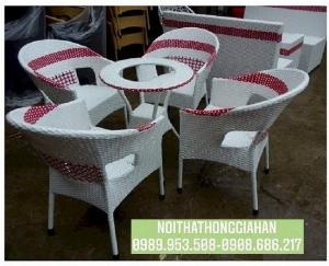 Bàn ghế cafe mây nhựa đủ Loại/ Màu Hồng Gia Hân M734
