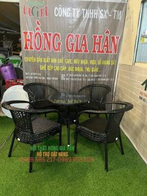 Bàn ghế cafe mây nhựa cực đẹp Hồng Gia Hân M736