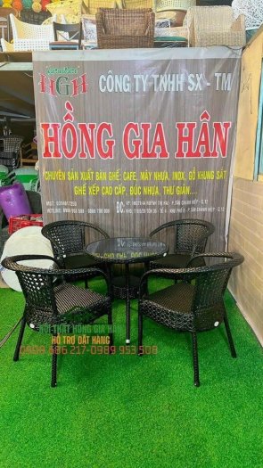 Bàn ghế cafe mây nhựa ngoài trời giá rẻ Hồng Gia Hân B927