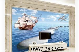 Gạch 3d ốp tường phong cảnh biển trang trí