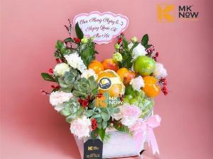 Giỏ trái cây nhập khẩu mix sen đá hoa tươi quà 8 3 cho sếp nữ - FSNK514