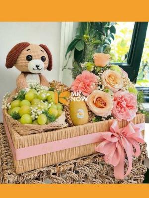 Quà sinh nhật cho bé trai 1 tuổi MKnow hoa trái cây nhập mix cún Puppy len Handmade - FSNK551