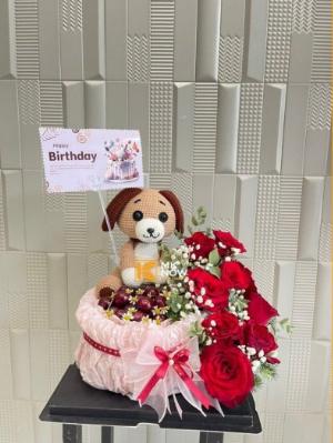 Hộp quà Cherry cún Puppy len cute quà sinh nhật Happy Birthday - FSNK552