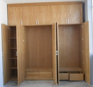 Tủ áo MDF veneer sồi thi công thực tế