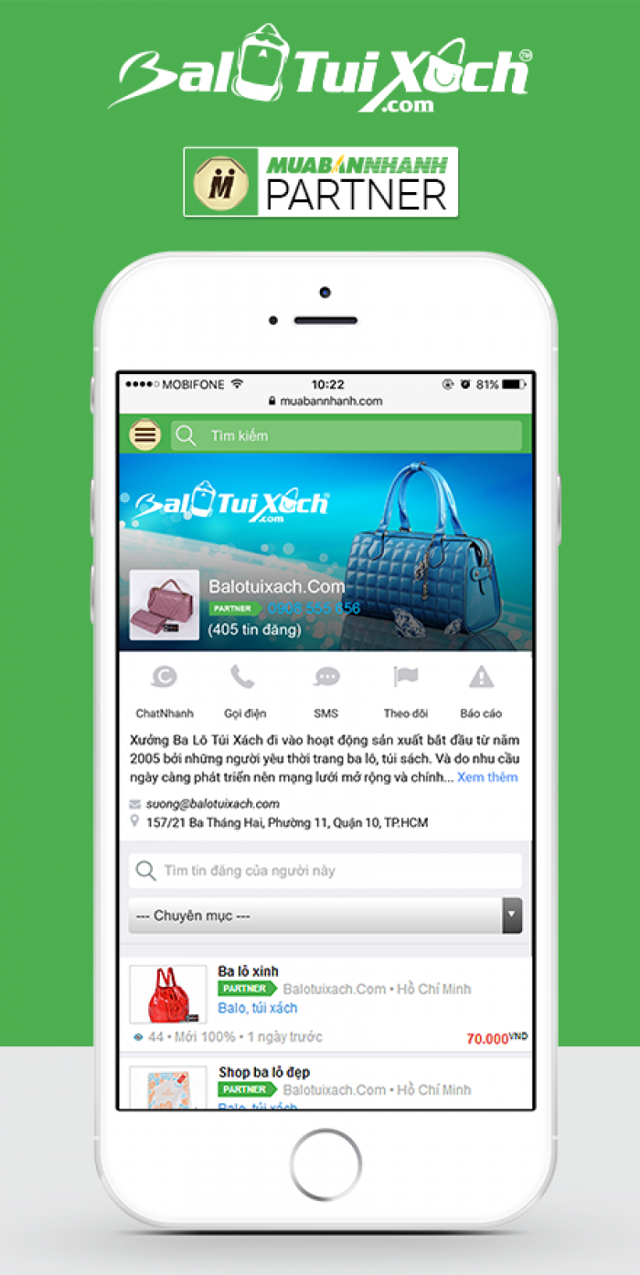 Báo VNExpress đưa tin về MuaBanNhanh.com - BaLoTuiXach phát triển thương hiệu trên MuaBanNhanh.com