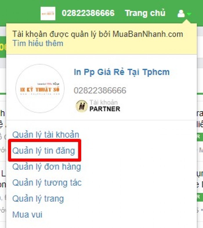 Quản lý tin tức về shop Quản lý tin đăng