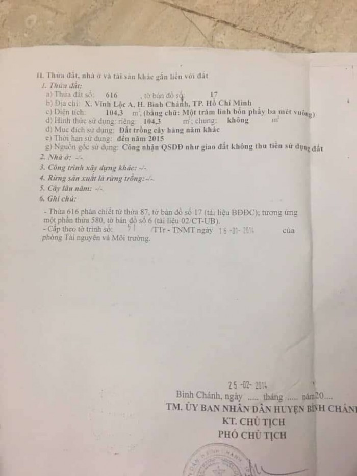 Thông tin về số thửa đất, tờ bản đồ, diện tích lô đất cùng mục đích sử dụng đất