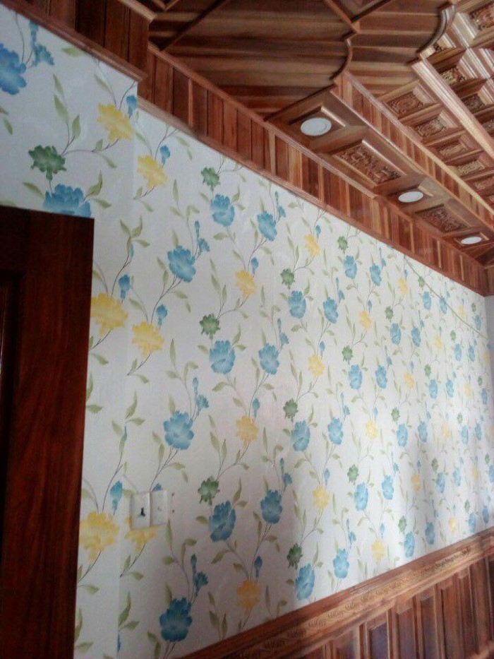 Bề mặt tường biệt thự sử dụng vải dán tường sợi thủy tinh trang trí