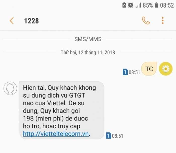Kiểm tra trừ tiền SMS mạng Viettel