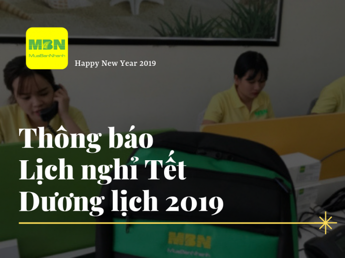 Thông báo lịch nghỉ Tết Dương Lịch 2019