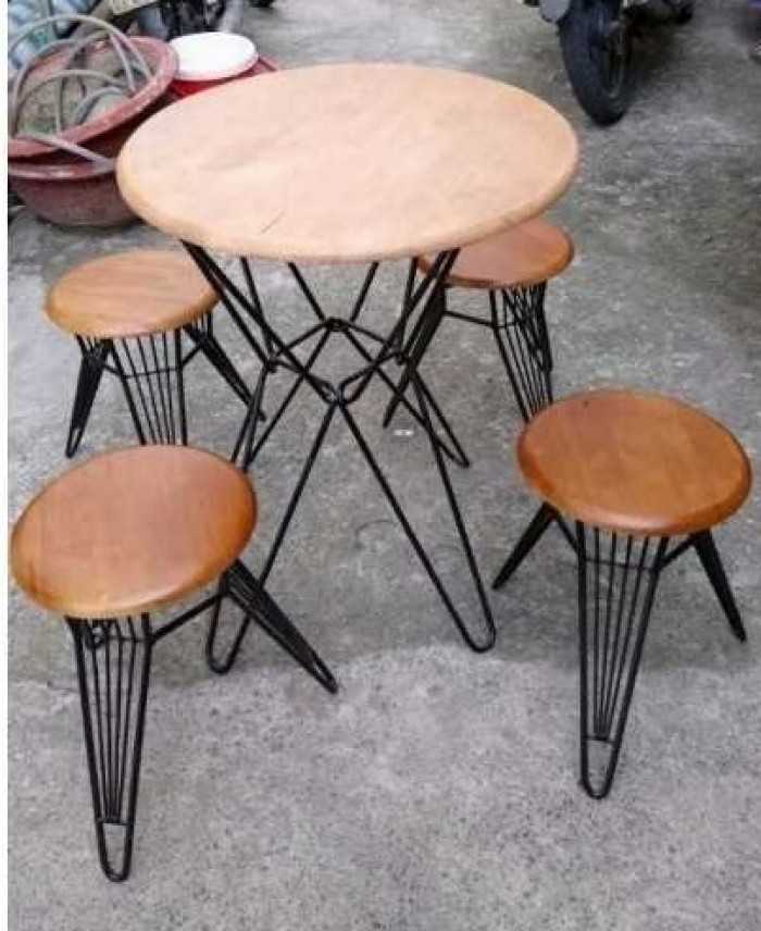 Bộ bàn ghế cóc chân sắt tròn cho quán cafe vỉa hè