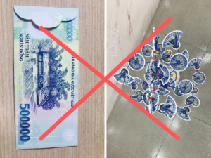 Thông báo không duyệt đăng sản phẩm bao lì xì hình ảnh đồng tiền Việt Nam, cây tiền tài lộc sử dụng tiền Việt Nam